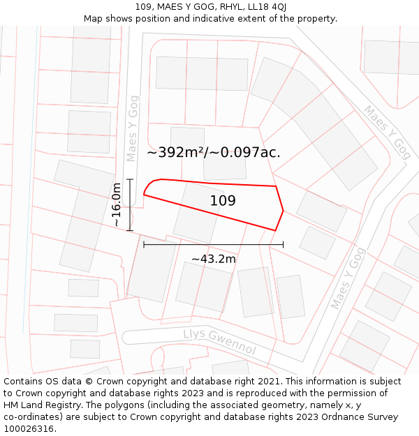 109, MAES Y GOG, RHYL, LL18 4QJ: Plot and title map