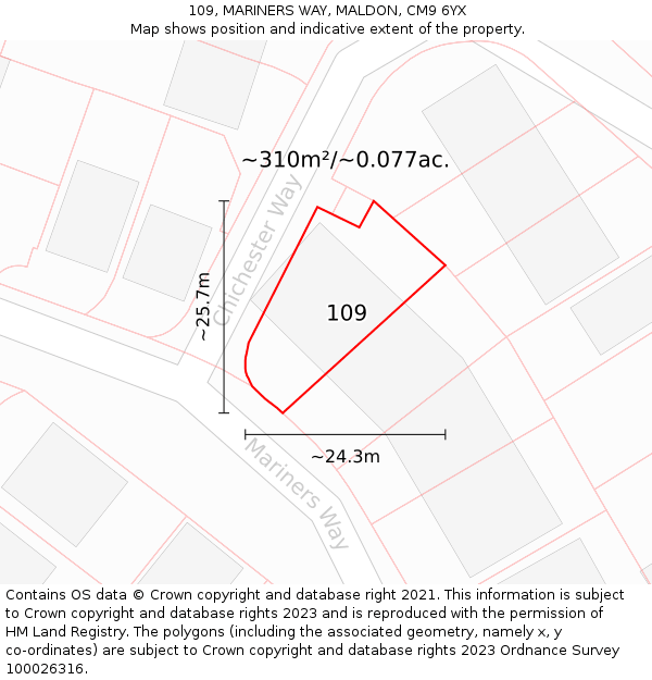 109, MARINERS WAY, MALDON, CM9 6YX: Plot and title map