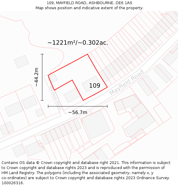 109, MAYFIELD ROAD, ASHBOURNE, DE6 1AS: Plot and title map