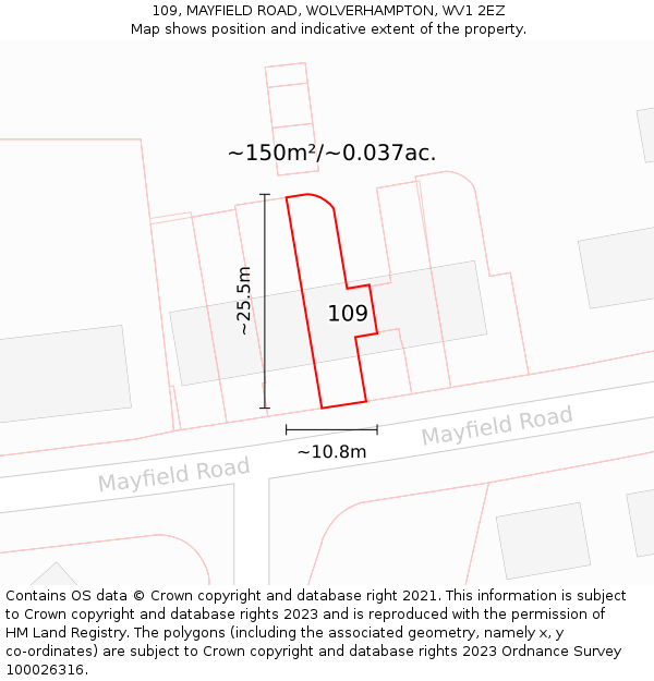 109, MAYFIELD ROAD, WOLVERHAMPTON, WV1 2EZ: Plot and title map