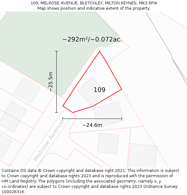 109, MELROSE AVENUE, BLETCHLEY, MILTON KEYNES, MK3 6PW: Plot and title map