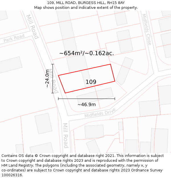 109, MILL ROAD, BURGESS HILL, RH15 8AY: Plot and title map