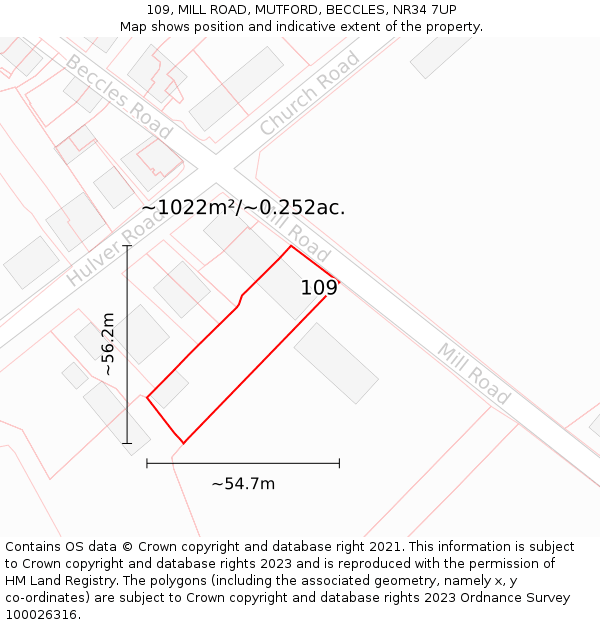 109, MILL ROAD, MUTFORD, BECCLES, NR34 7UP: Plot and title map