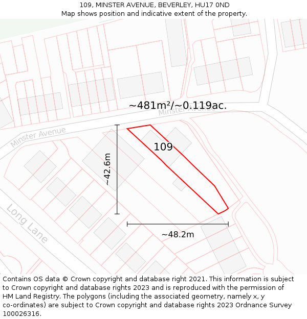 109, MINSTER AVENUE, BEVERLEY, HU17 0ND: Plot and title map