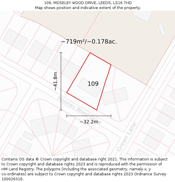 109, MOSELEY WOOD DRIVE, LEEDS, LS16 7HD: Plot and title map