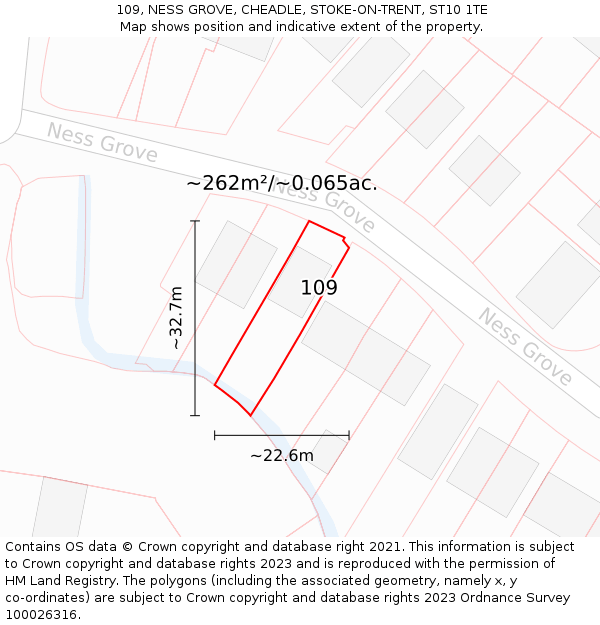 109, NESS GROVE, CHEADLE, STOKE-ON-TRENT, ST10 1TE: Plot and title map