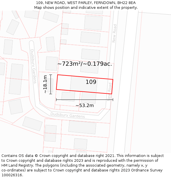 109, NEW ROAD, WEST PARLEY, FERNDOWN, BH22 8EA: Plot and title map