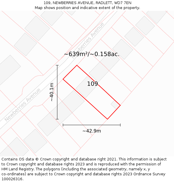 109, NEWBERRIES AVENUE, RADLETT, WD7 7EN: Plot and title map