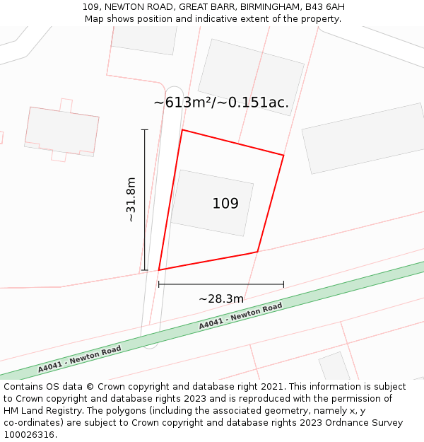 109, NEWTON ROAD, GREAT BARR, BIRMINGHAM, B43 6AH: Plot and title map