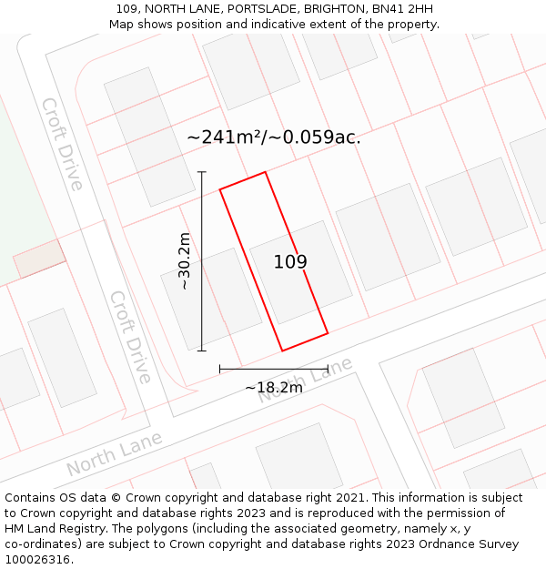 109, NORTH LANE, PORTSLADE, BRIGHTON, BN41 2HH: Plot and title map