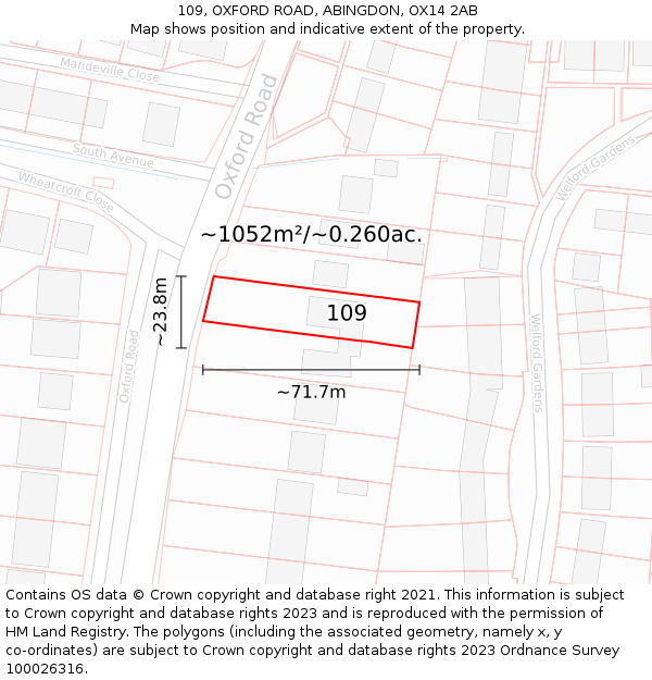 109, OXFORD ROAD, ABINGDON, OX14 2AB: Plot and title map