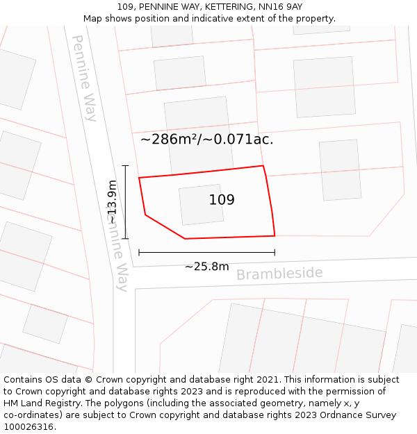 109, PENNINE WAY, KETTERING, NN16 9AY: Plot and title map