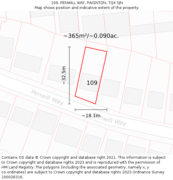 109, PENWILL WAY, PAIGNTON, TQ4 5JN: Plot and title map