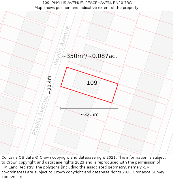 109, PHYLLIS AVENUE, PEACEHAVEN, BN10 7RG: Plot and title map