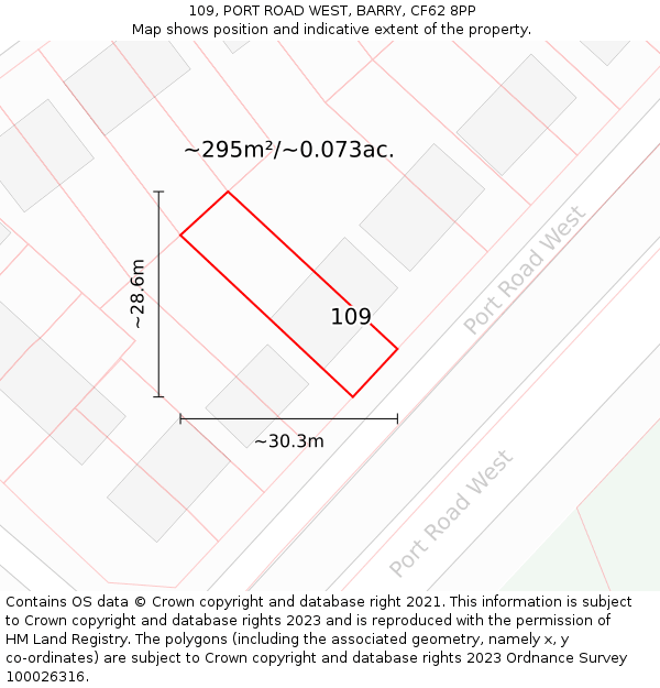 109, PORT ROAD WEST, BARRY, CF62 8PP: Plot and title map