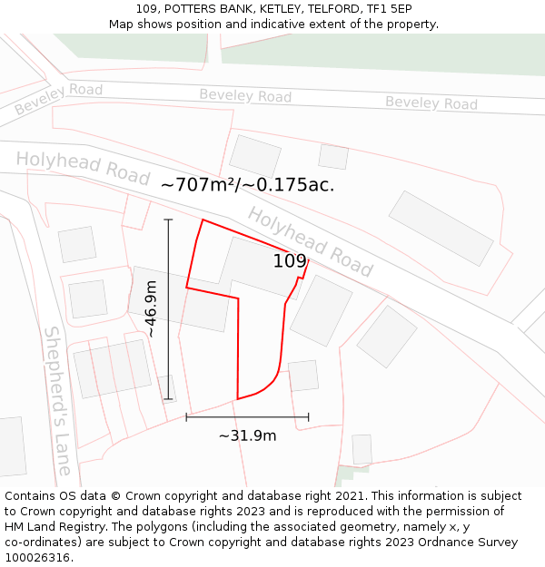 109, POTTERS BANK, KETLEY, TELFORD, TF1 5EP: Plot and title map