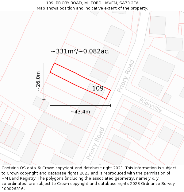 109, PRIORY ROAD, MILFORD HAVEN, SA73 2EA: Plot and title map