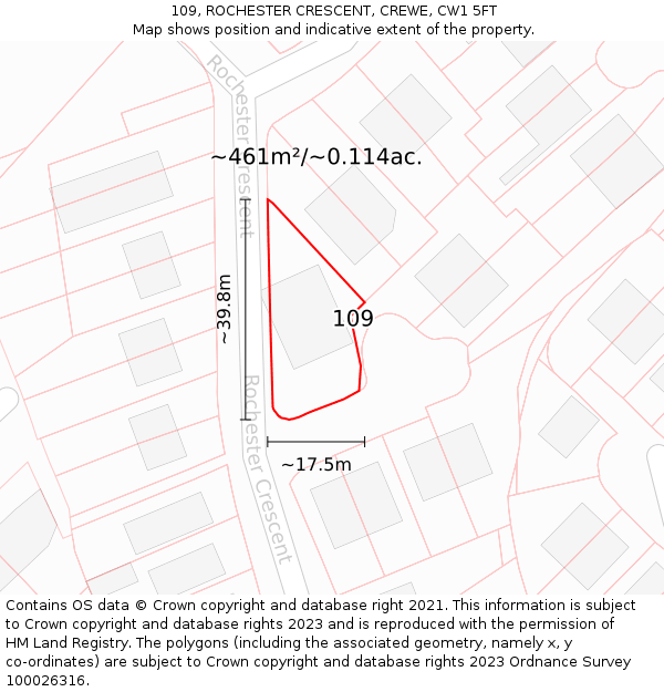 109, ROCHESTER CRESCENT, CREWE, CW1 5FT: Plot and title map