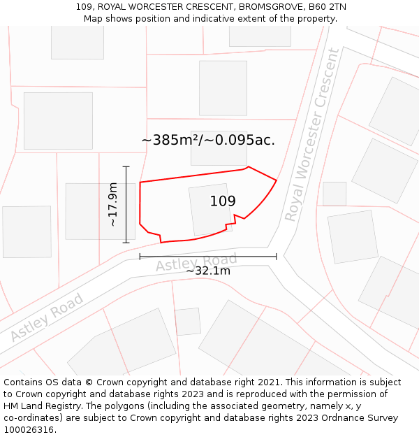 109, ROYAL WORCESTER CRESCENT, BROMSGROVE, B60 2TN: Plot and title map