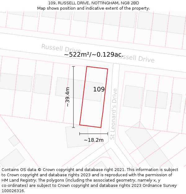 109, RUSSELL DRIVE, NOTTINGHAM, NG8 2BD: Plot and title map