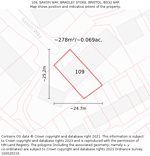 109, SAXON WAY, BRADLEY STOKE, BRISTOL, BS32 9AR: Plot and title map