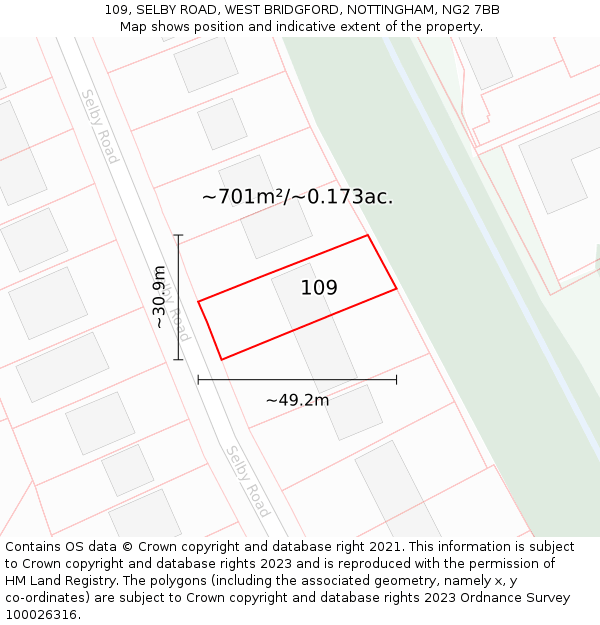 109, SELBY ROAD, WEST BRIDGFORD, NOTTINGHAM, NG2 7BB: Plot and title map