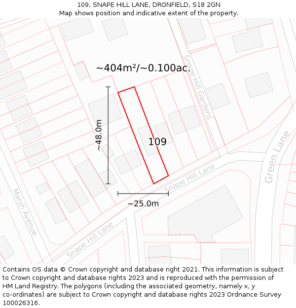 109, SNAPE HILL LANE, DRONFIELD, S18 2GN: Plot and title map