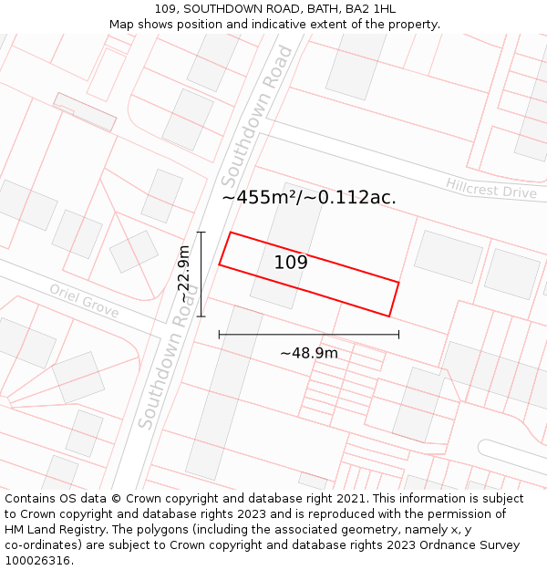 109, SOUTHDOWN ROAD, BATH, BA2 1HL: Plot and title map