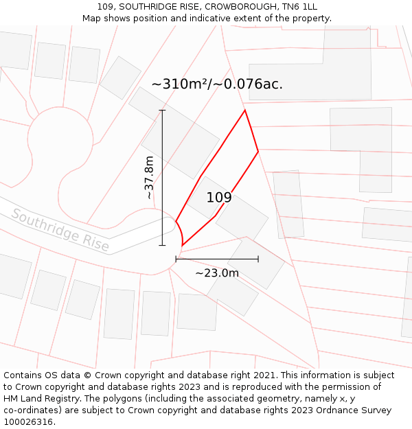 109, SOUTHRIDGE RISE, CROWBOROUGH, TN6 1LL: Plot and title map