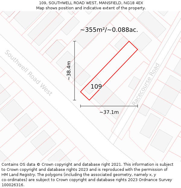109, SOUTHWELL ROAD WEST, MANSFIELD, NG18 4EX: Plot and title map