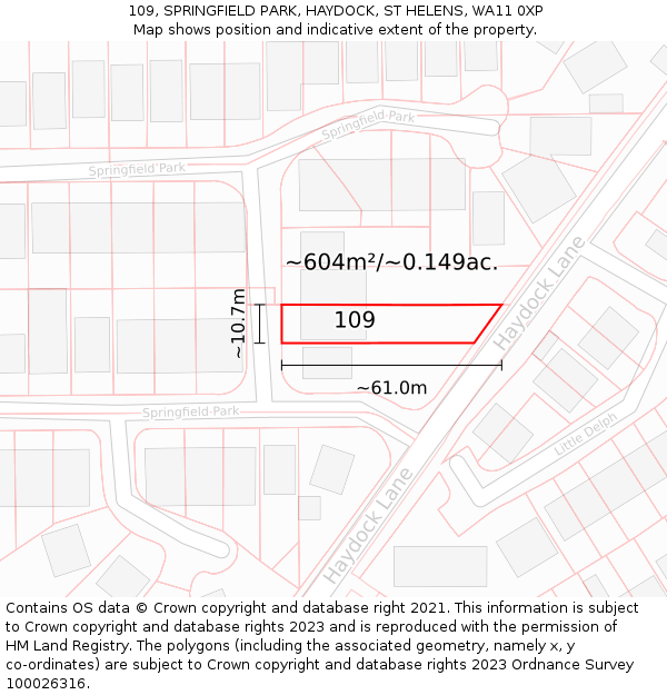 109, SPRINGFIELD PARK, HAYDOCK, ST HELENS, WA11 0XP: Plot and title map