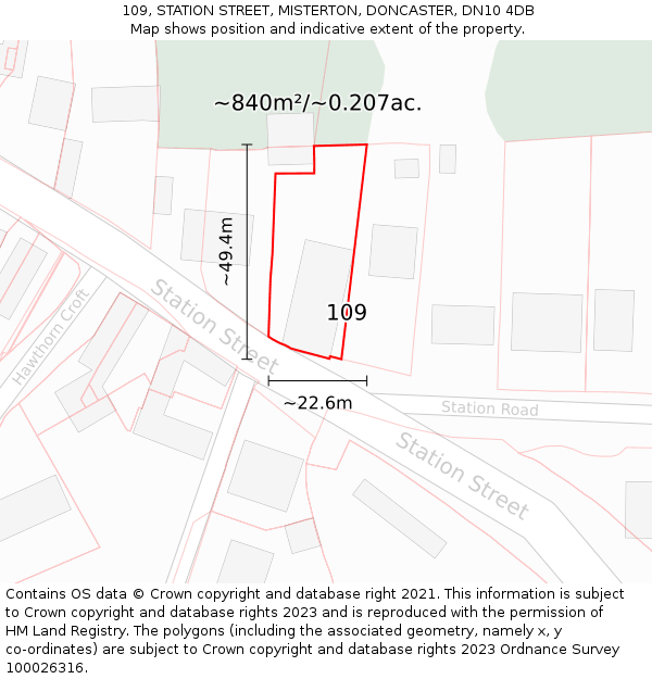 109, STATION STREET, MISTERTON, DONCASTER, DN10 4DB: Plot and title map