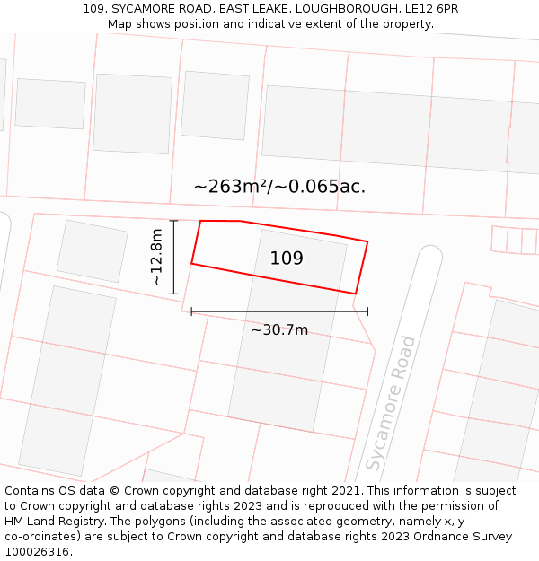 109, SYCAMORE ROAD, EAST LEAKE, LOUGHBOROUGH, LE12 6PR: Plot and title map