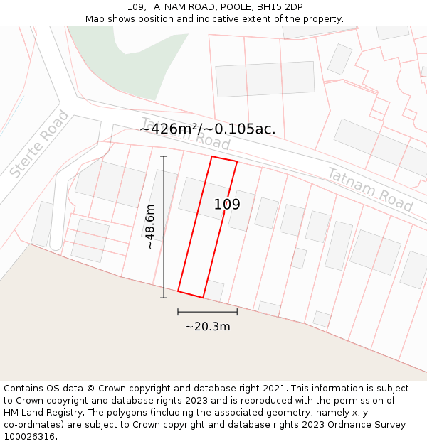 109, TATNAM ROAD, POOLE, BH15 2DP: Plot and title map