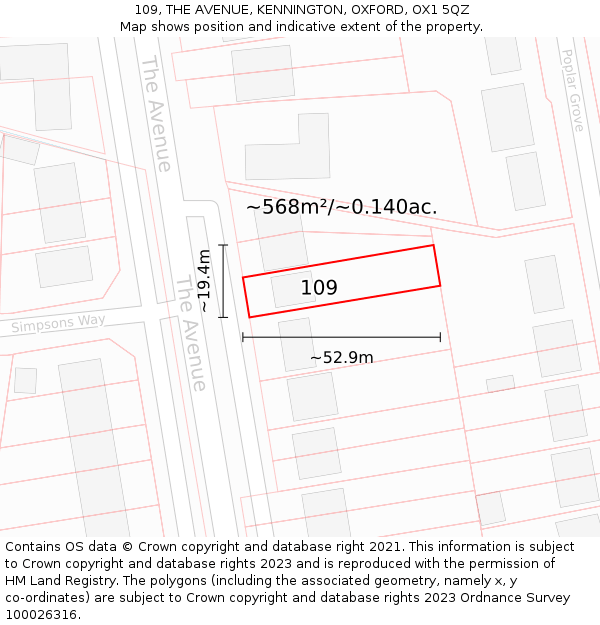 109, THE AVENUE, KENNINGTON, OXFORD, OX1 5QZ: Plot and title map