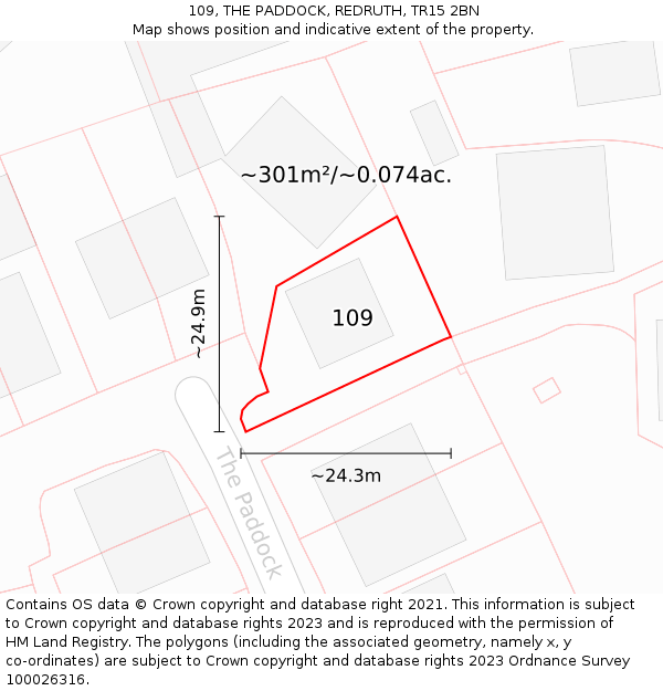 109, THE PADDOCK, REDRUTH, TR15 2BN: Plot and title map