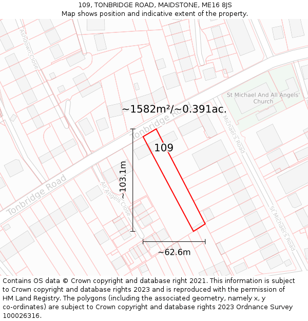 109, TONBRIDGE ROAD, MAIDSTONE, ME16 8JS: Plot and title map