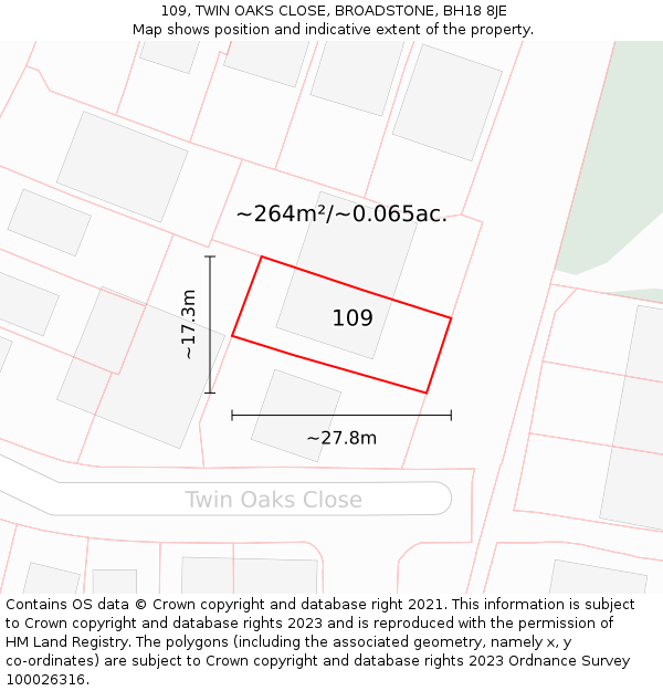 109, TWIN OAKS CLOSE, BROADSTONE, BH18 8JE: Plot and title map