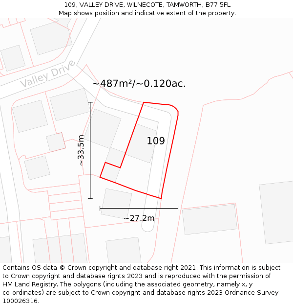 109, VALLEY DRIVE, WILNECOTE, TAMWORTH, B77 5FL: Plot and title map