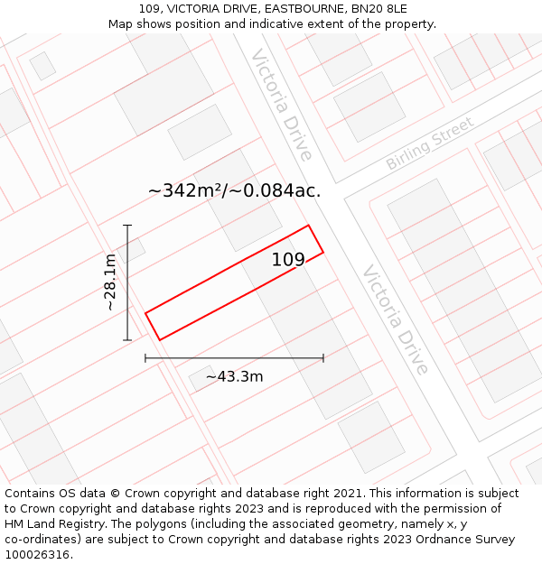 109, VICTORIA DRIVE, EASTBOURNE, BN20 8LE: Plot and title map