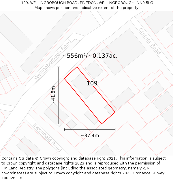 109, WELLINGBOROUGH ROAD, FINEDON, WELLINGBOROUGH, NN9 5LG: Plot and title map