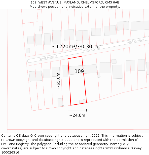 109, WEST AVENUE, MAYLAND, CHELMSFORD, CM3 6AE: Plot and title map