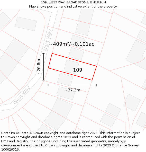 109, WEST WAY, BROADSTONE, BH18 9LH: Plot and title map