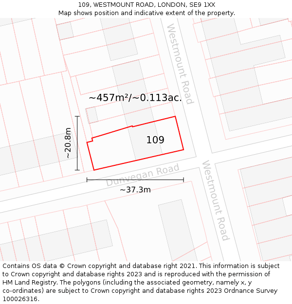 109, WESTMOUNT ROAD, LONDON, SE9 1XX: Plot and title map