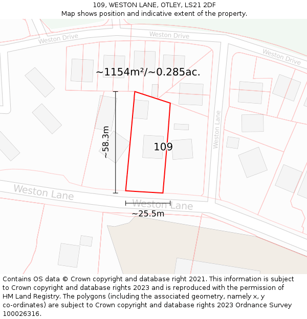 109, WESTON LANE, OTLEY, LS21 2DF: Plot and title map