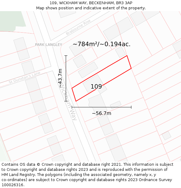 109, WICKHAM WAY, BECKENHAM, BR3 3AP: Plot and title map