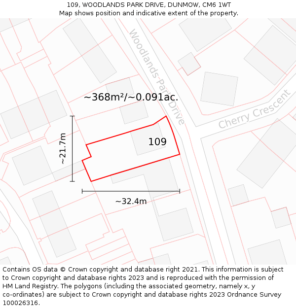 109, WOODLANDS PARK DRIVE, DUNMOW, CM6 1WT: Plot and title map