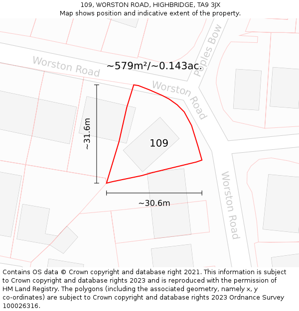 109, WORSTON ROAD, HIGHBRIDGE, TA9 3JX: Plot and title map