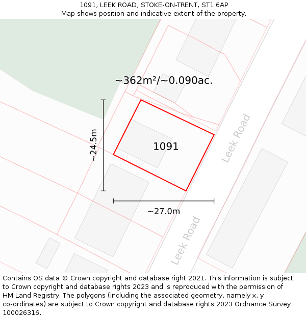 1091, LEEK ROAD, STOKE-ON-TRENT, ST1 6AP: Plot and title map