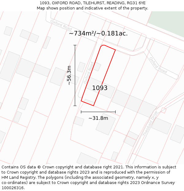 1093, OXFORD ROAD, TILEHURST, READING, RG31 6YE: Plot and title map